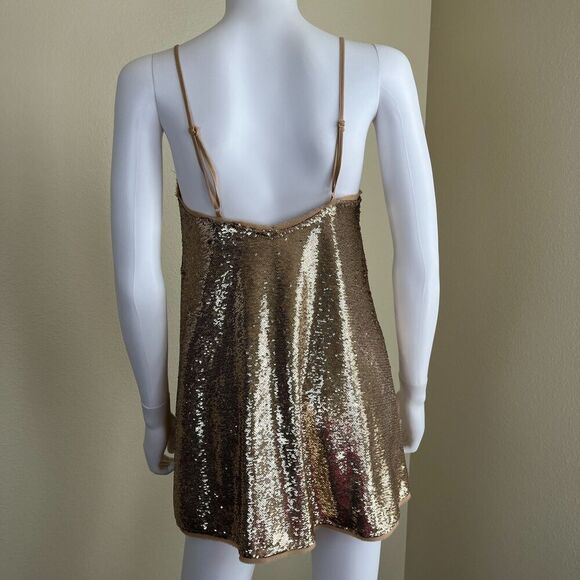 Free People Women's Size XS Time To Shine Gold Sequin Mini Slip Dress Party Y2K - Picture 14 of 16